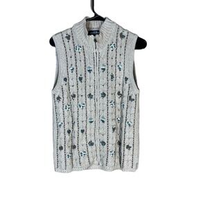 Woolrich BIRCH Tan Zip Front Floral Pattern‎ Knit Sweater Vest Medium